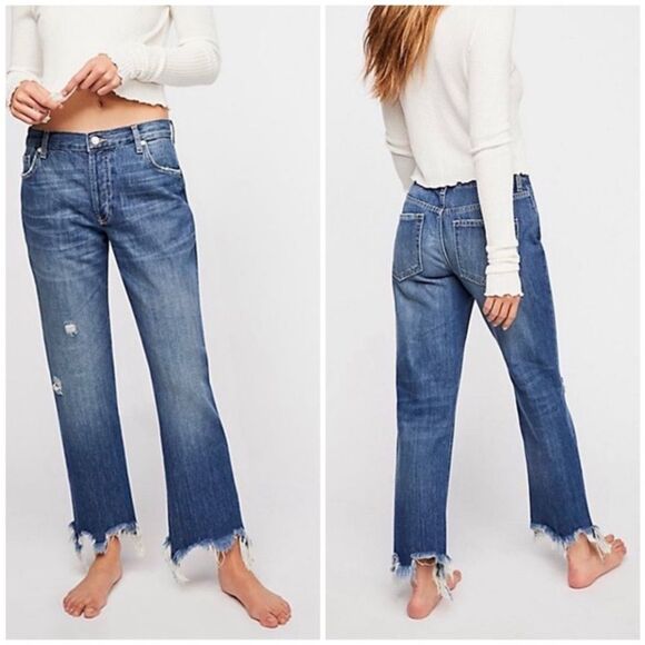 NWT We the Free People Jeans Maggie Mid Rise Straight Leg Sequoia Blue Size 30
